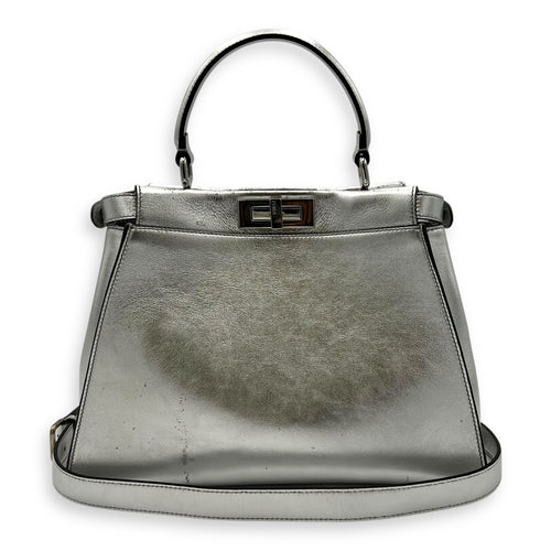 Fendi Peekaboo Top Handle Bag Silver in Calfskin, Silver hardware_14