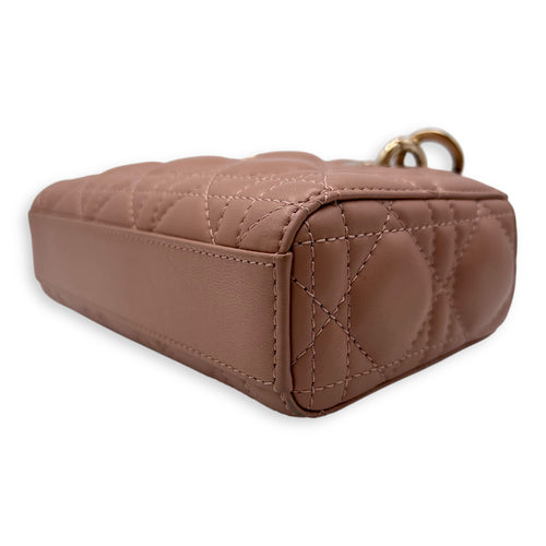 Christian Dior Lady D-Joy Top Handle Bag Micro Beige in Lambskin, Gold hardware_9