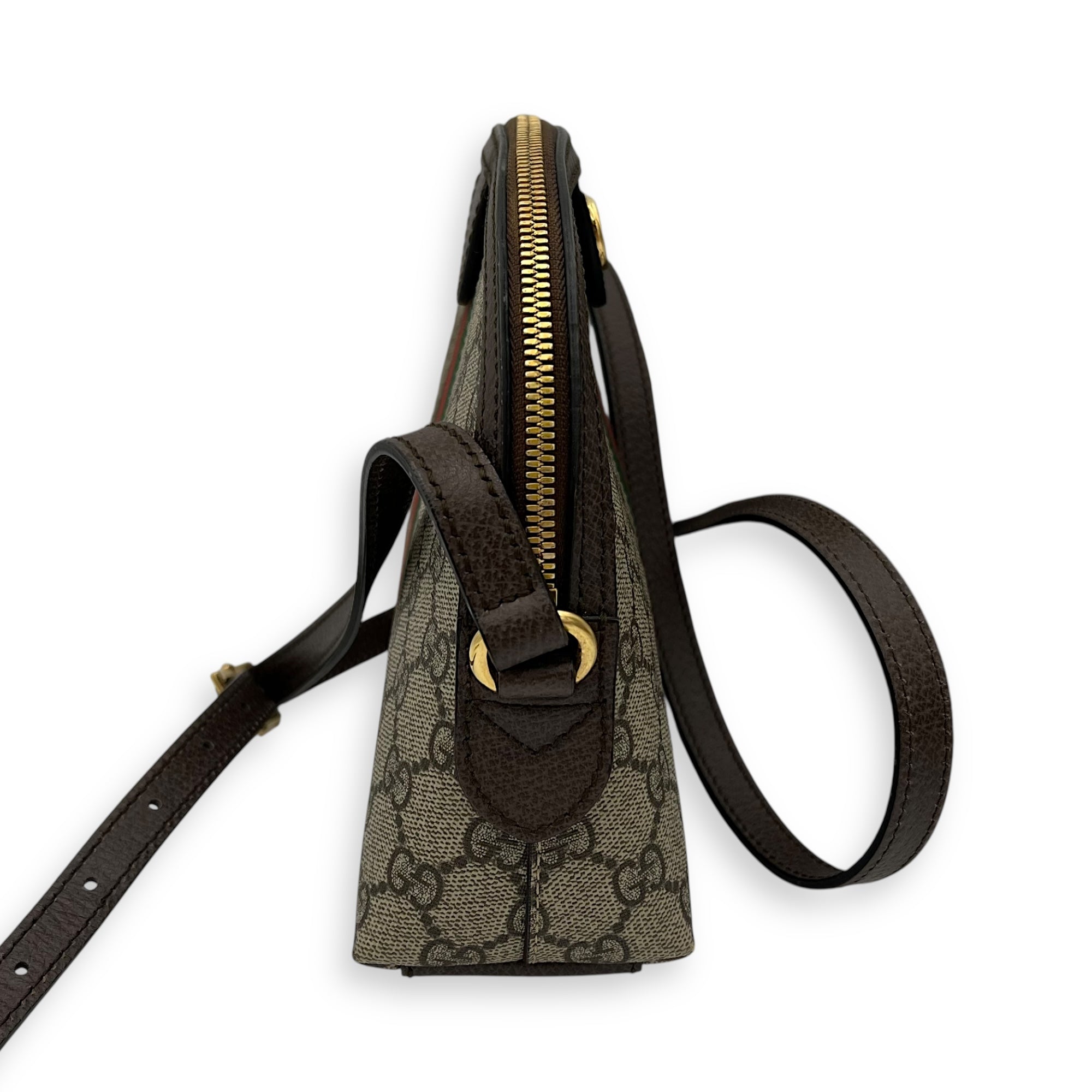 Gucci Ophidia Crossbody Bag Brown in Coated Canvas, Gold hardware_4