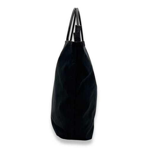 Prada Logo Top Handle Bag Black in Nylon, Silver hardware_4
