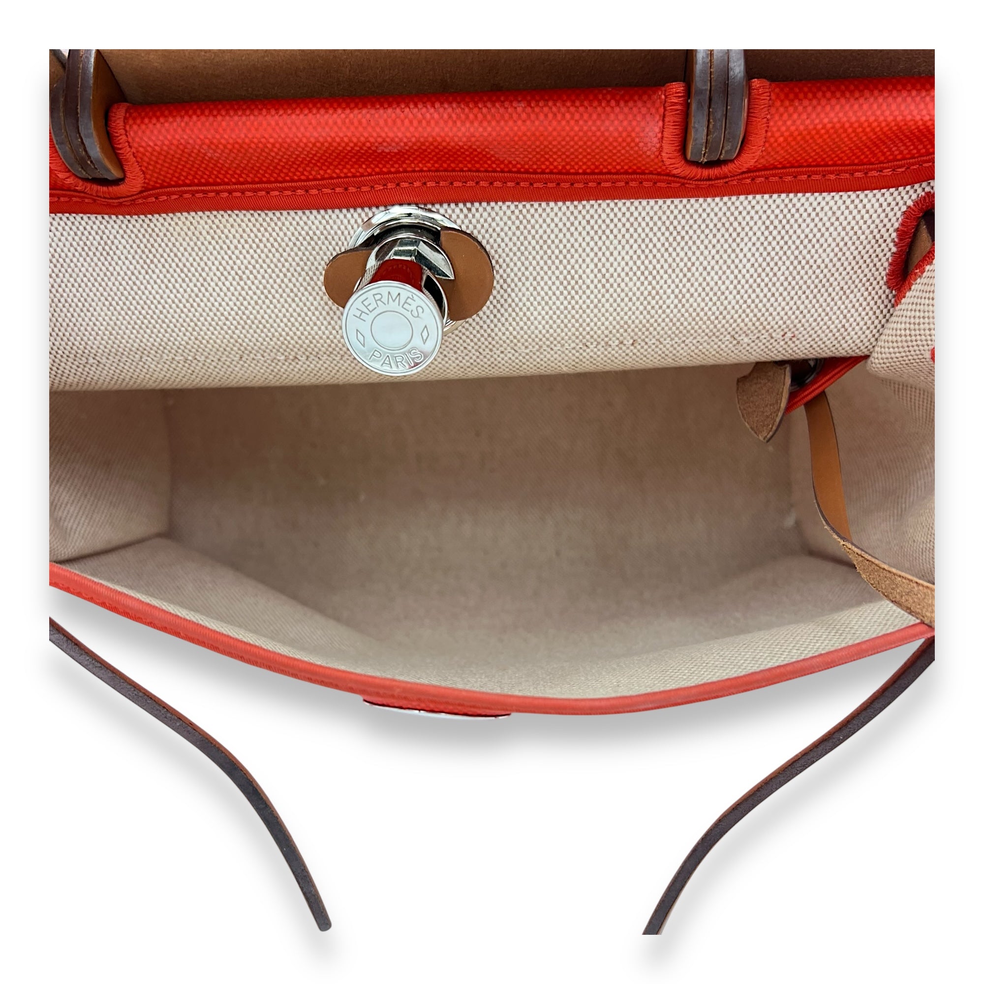 Hermès Herbag 31 Orange Mecano/ Ecru-beige/ Fauve Shoulder Bag in Toile, Palladium hardware_6