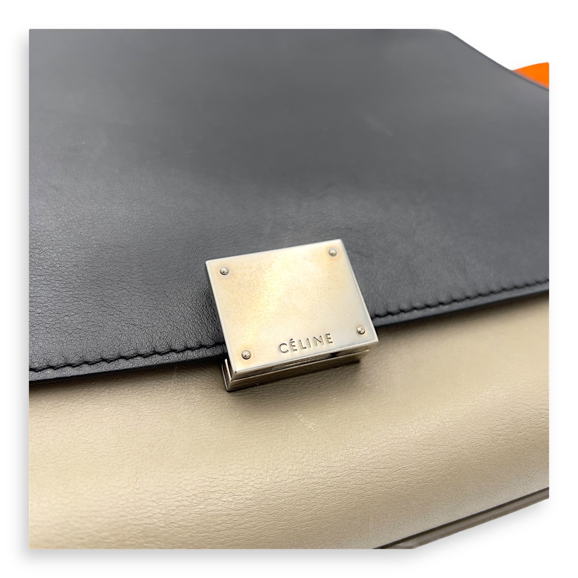 Celine Trapeze Top Handle Bag Medium Black in Calfskin, Silver hardware_14