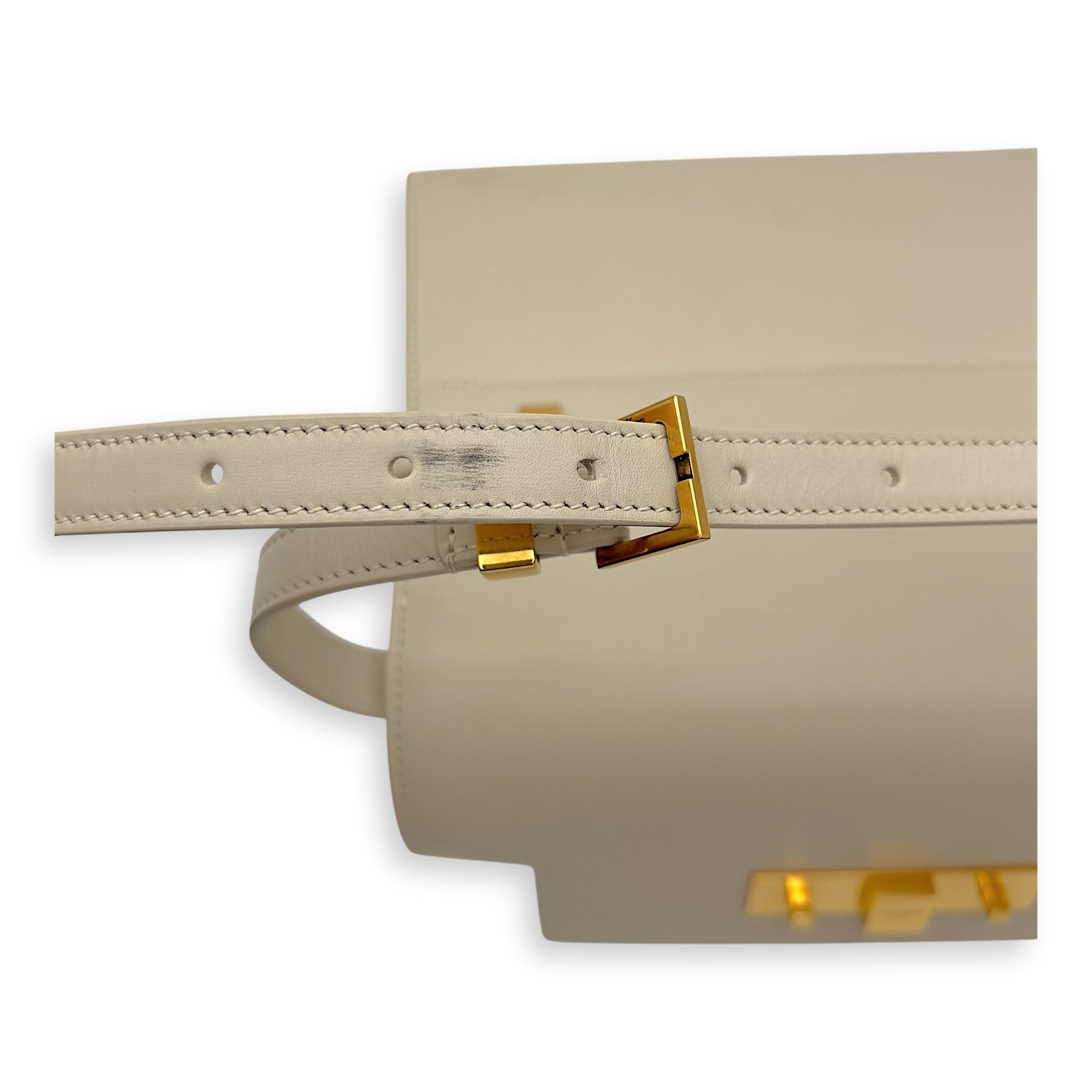 Saint Laurent Manhattan Shoulder Bag White in Calfskin, Gold hardware_13