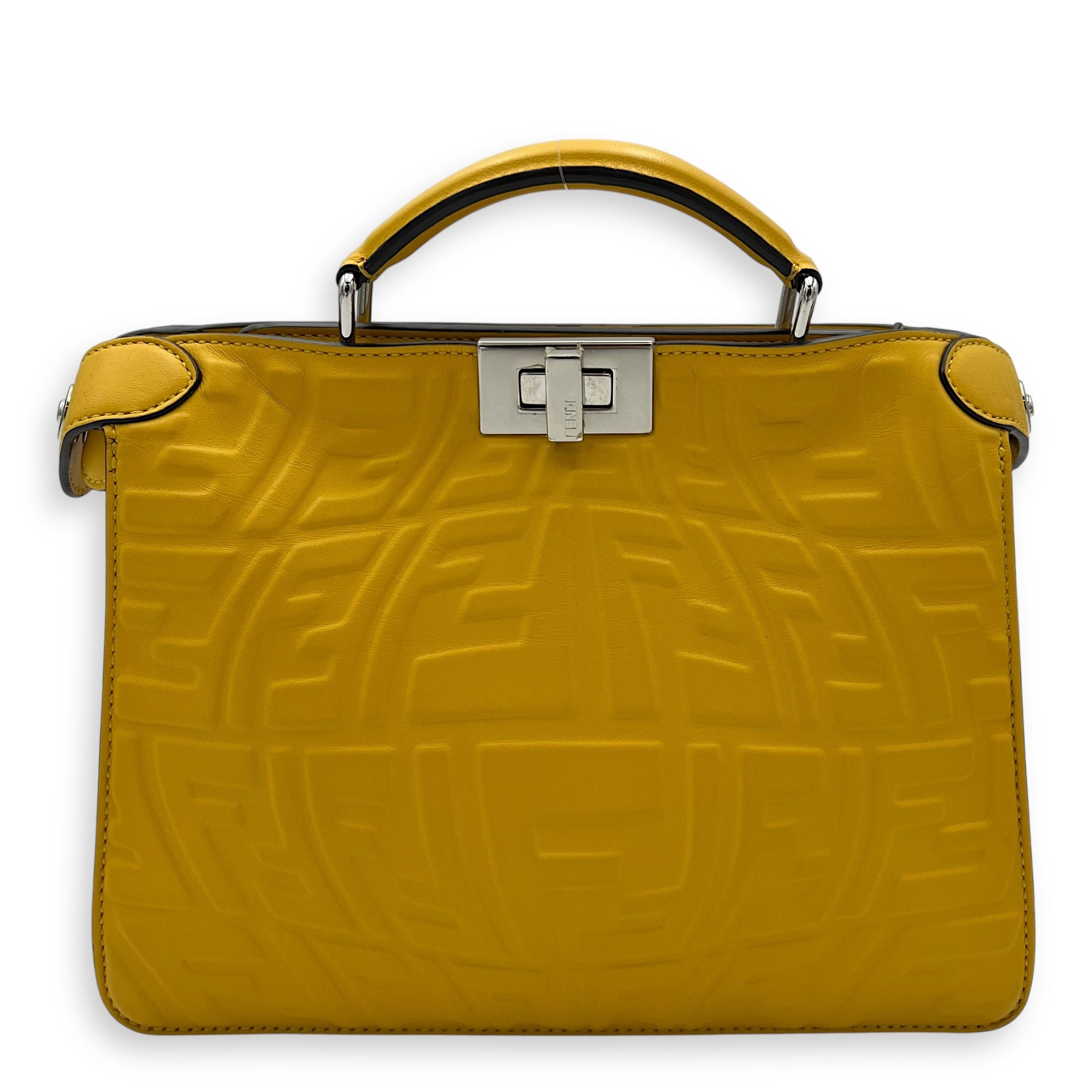 Fendi Peekaboo Top Handle Bag Yellow in Calfskin, Silver hardware_1