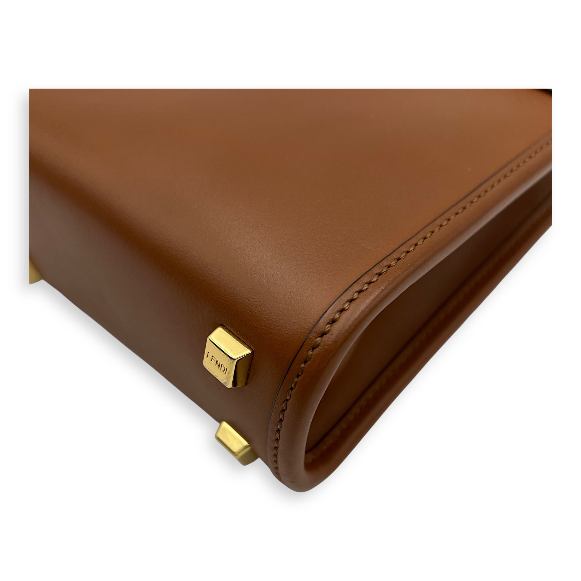 Fendi Sunshine Top Handle Bag Mini Brown in Calfskin, Gold hardware_13