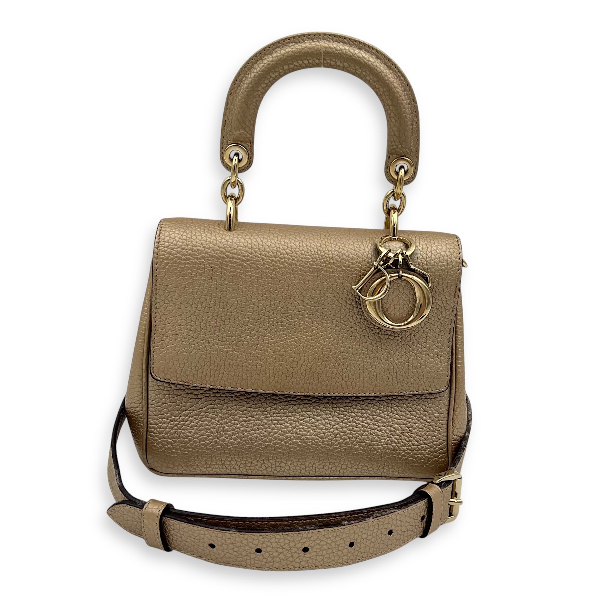 Christian Dior Be Dior Top Handle Bag Gold in Calfskin, Gold hardware_16
