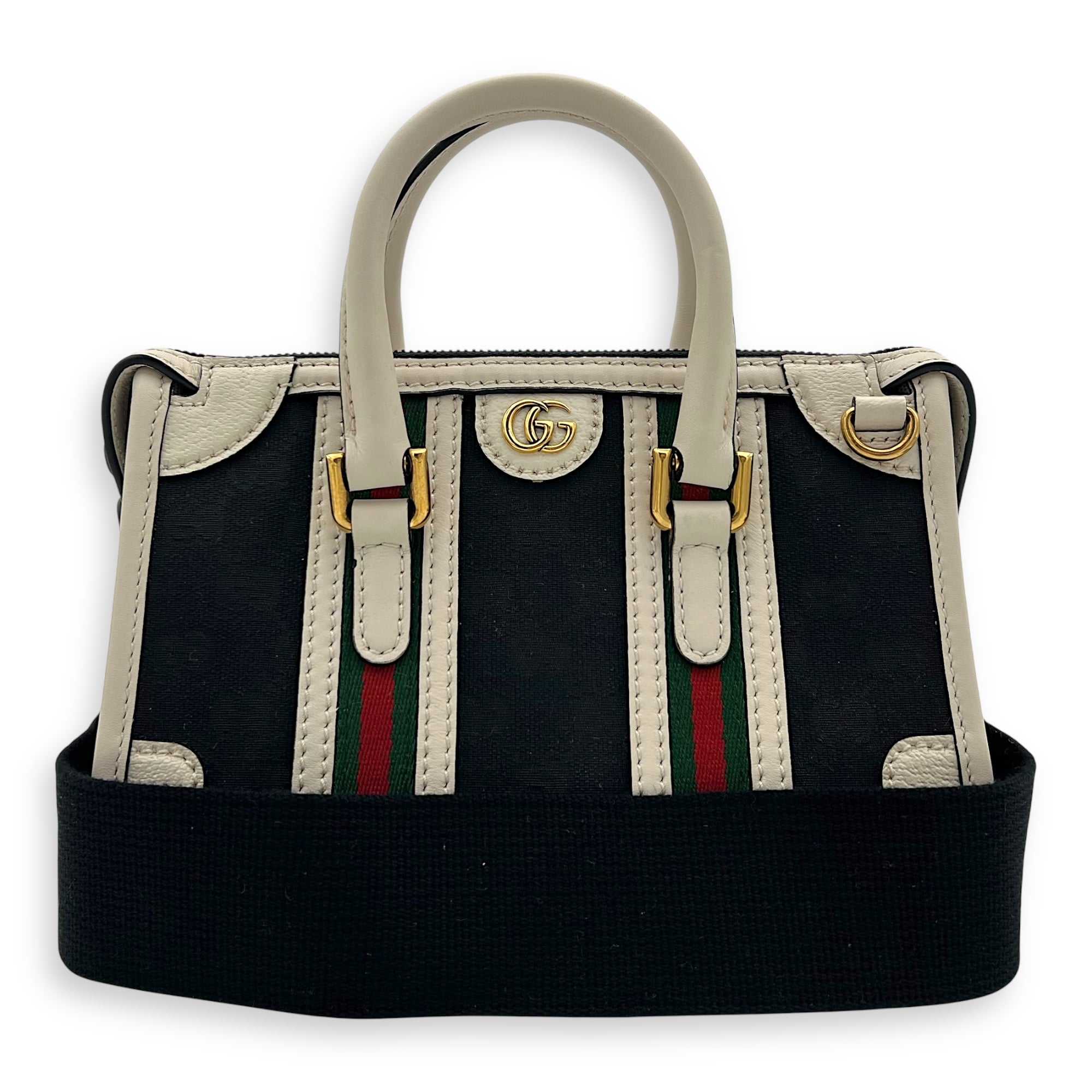 Gucci Sherry Top Handle Bag Mini White in Calfskin and jacquard, Gold hardware_14