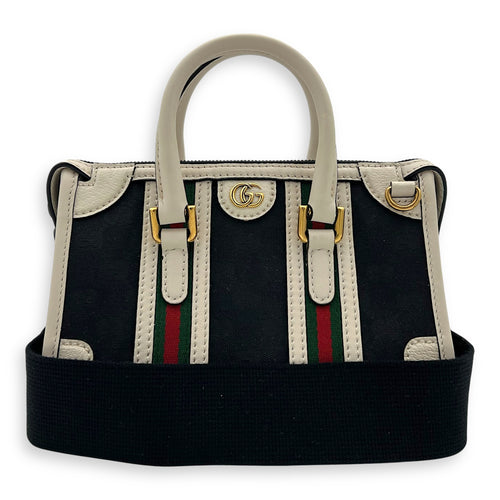 Gucci Sherry Top Handle Bag Mini White in Calfskin and jacquard, Gold hardware_14