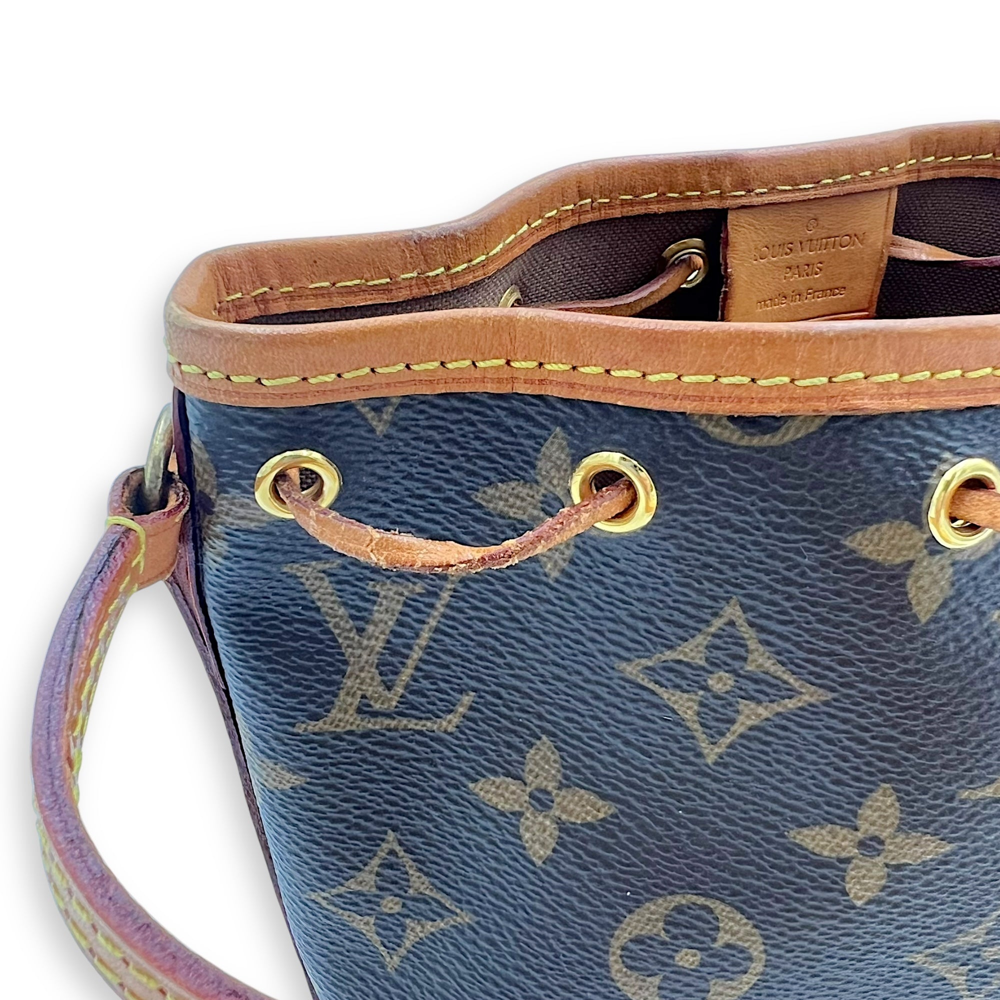 Louis Vuitton Noe Bucket Bag Brown in Monogram Coated Canvas, Gold hardware_13