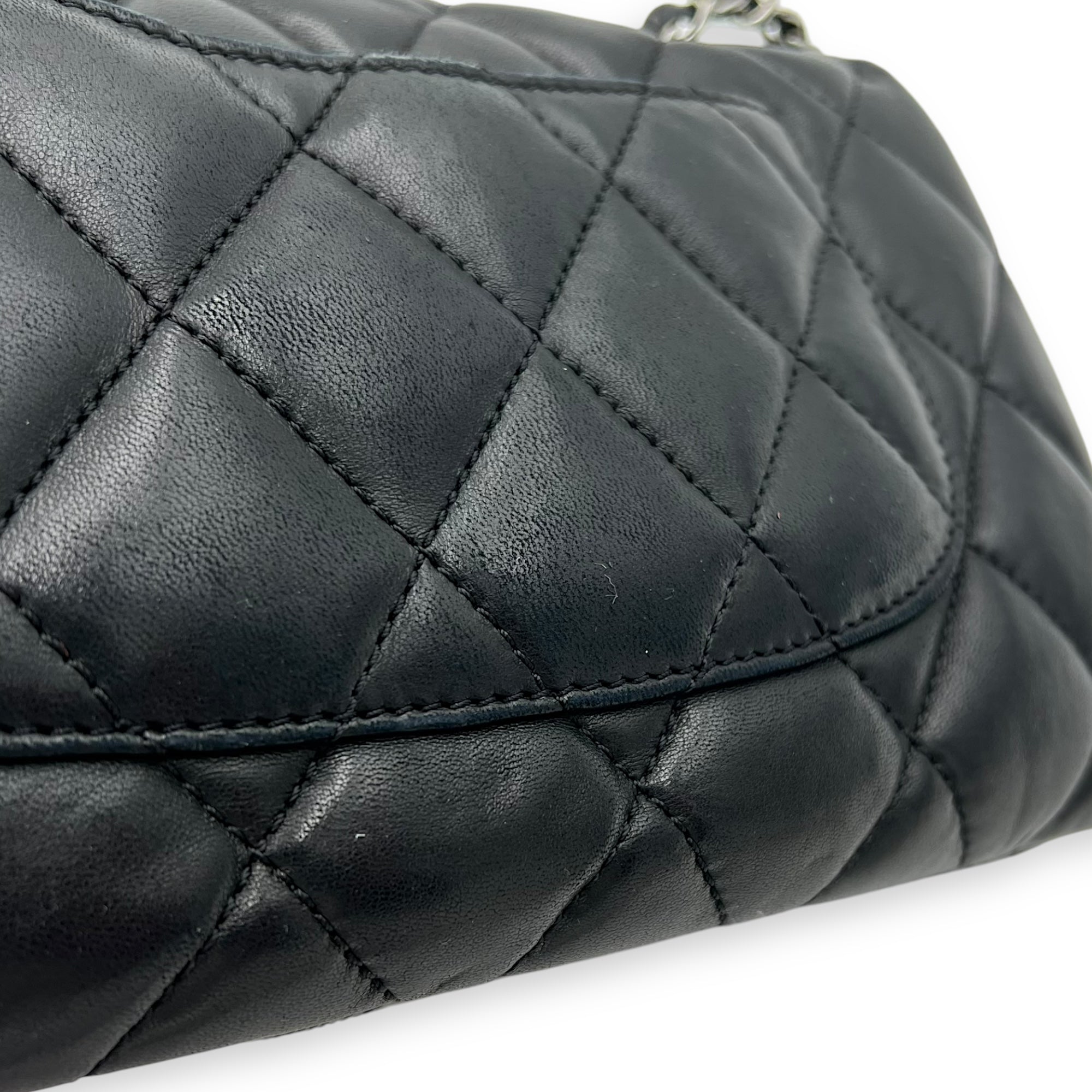 Chanel Accordion Triple Shoulder Bag Black in Lambskin, Silver hardware_14