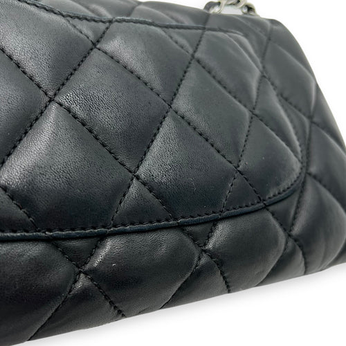 Chanel Accordion Triple Shoulder Bag Black in Lambskin, Silver hardware_14