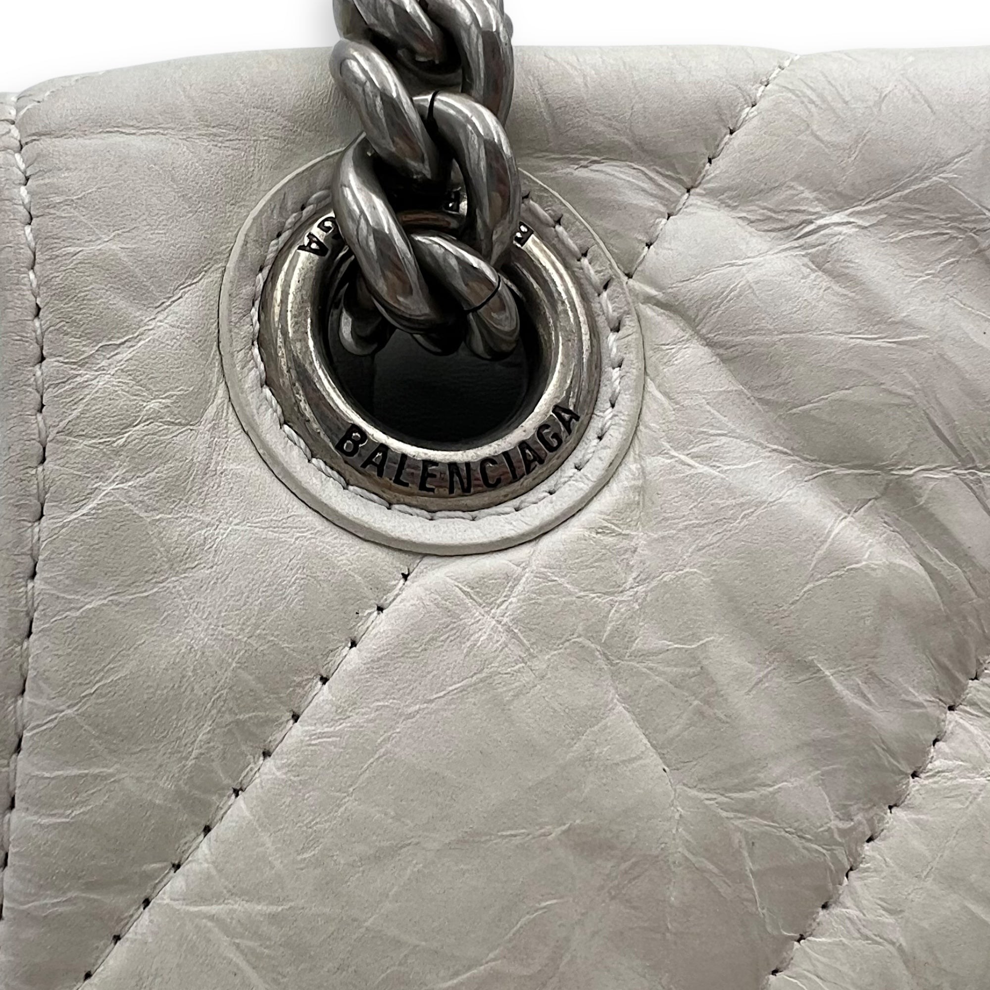 Balenciaga Crush Shoulder Bag White in Calfskin, Silver hardware_14