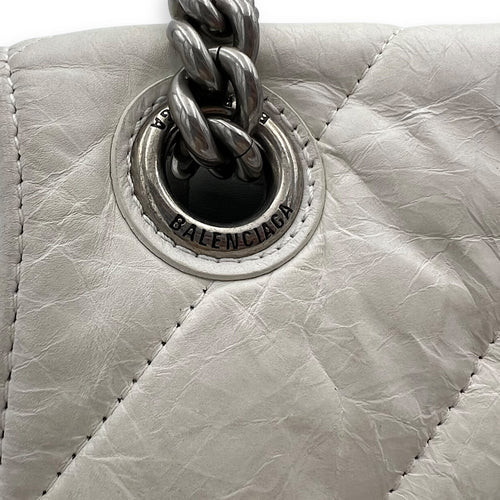 Balenciaga Crush Shoulder Bag White in Calfskin, Silver hardware_14