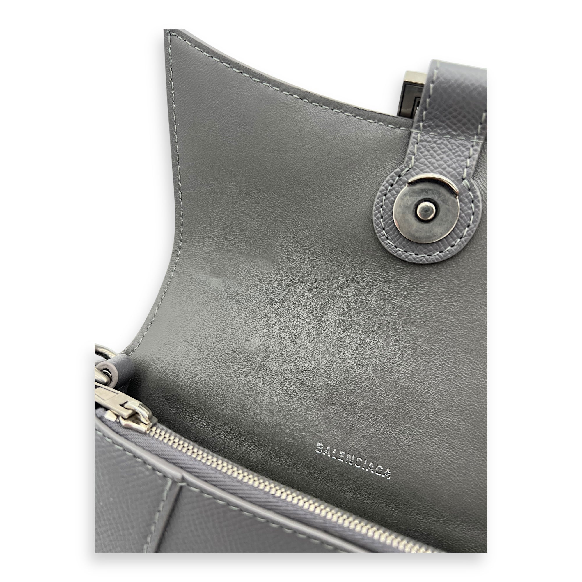 Balenciaga Downtown Crossbody Bag Grey in Calfskin, Silver hardware_4