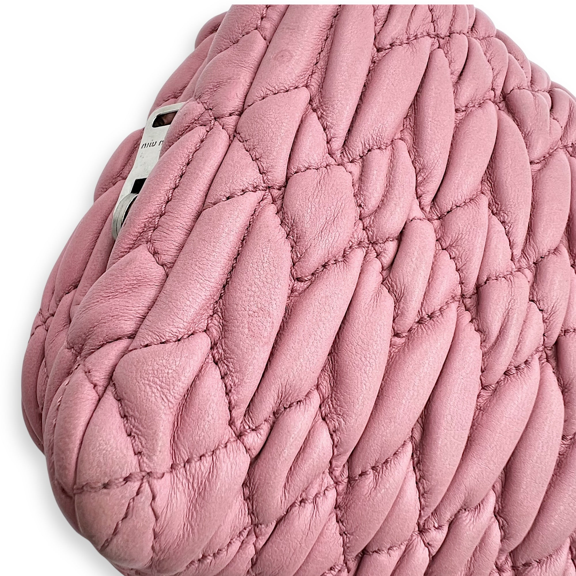 Miu Miu Matelassé Shoulder Bag Pink in Lambskin, Silver hardware_14