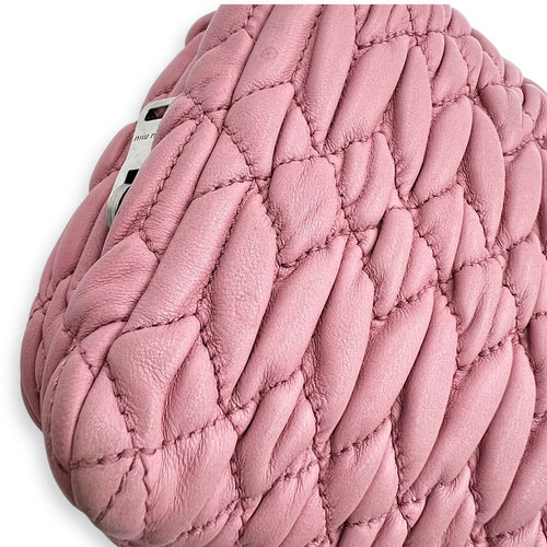 Miu Miu Matelassé Shoulder Bag Pink in Lambskin, Silver hardware_14