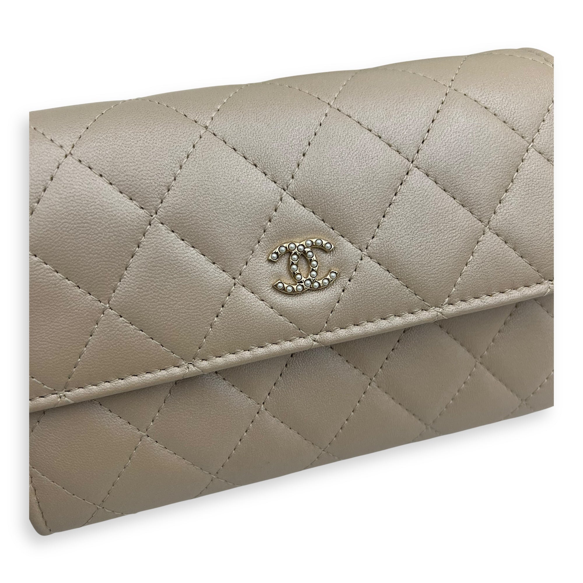 Chanel CC Wallet On Chain Beige in Calfskin, Gold hardware_7
