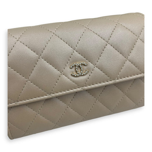 Chanel CC Wallet On Chain Beige in Calfskin, Gold hardware_7