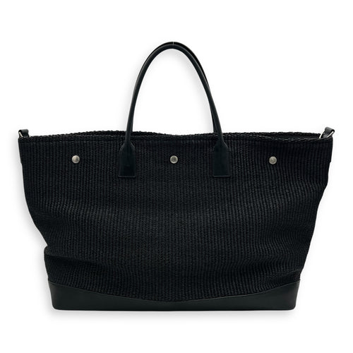 Saint Laurent Rive Gauche Tote Bag Black in Raffia, Silver hardware_2