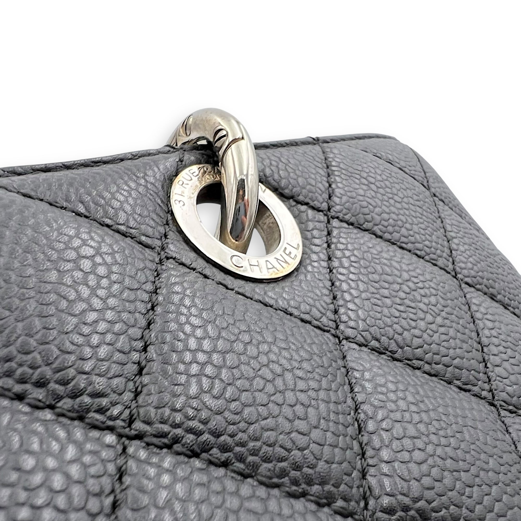 Chanel GST Shoulder Bag Black in Caviar Leather, Silver hardware_14