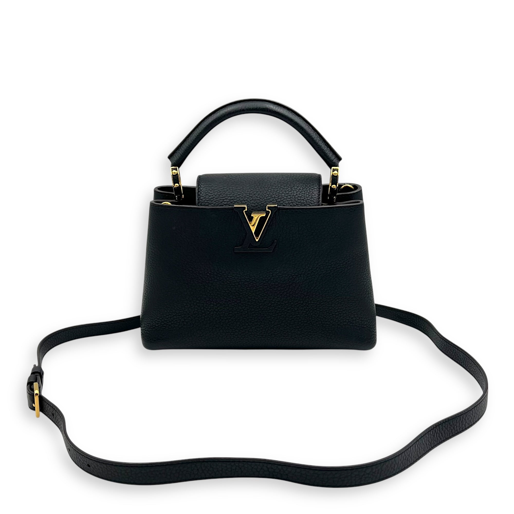 Louis Vuitton Capucines Top Handle Bag Black in Calfskin, Gold hardware_14