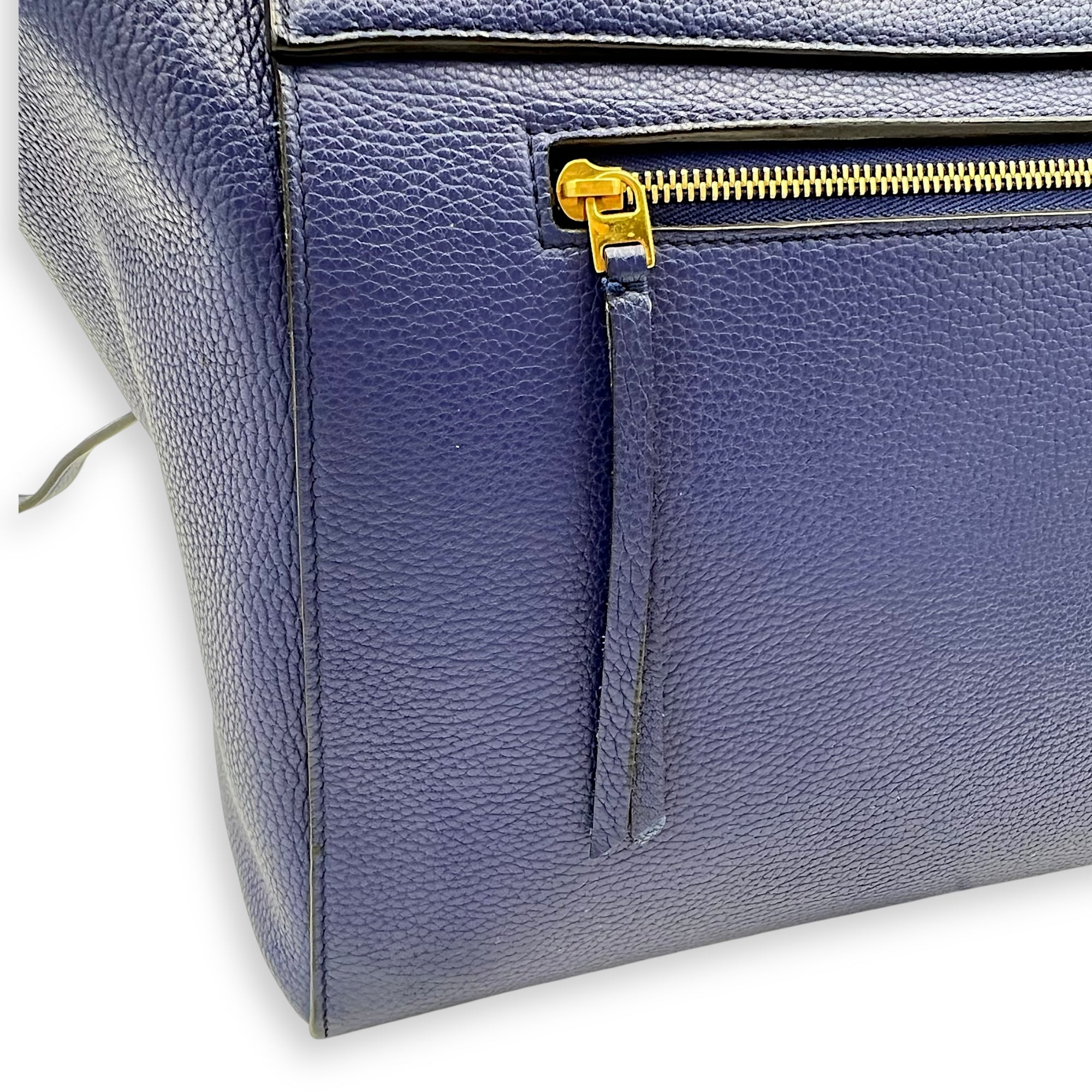 Celine Belt Bag Top Handle Bag Blue in Calfskin, Gold hardware_13