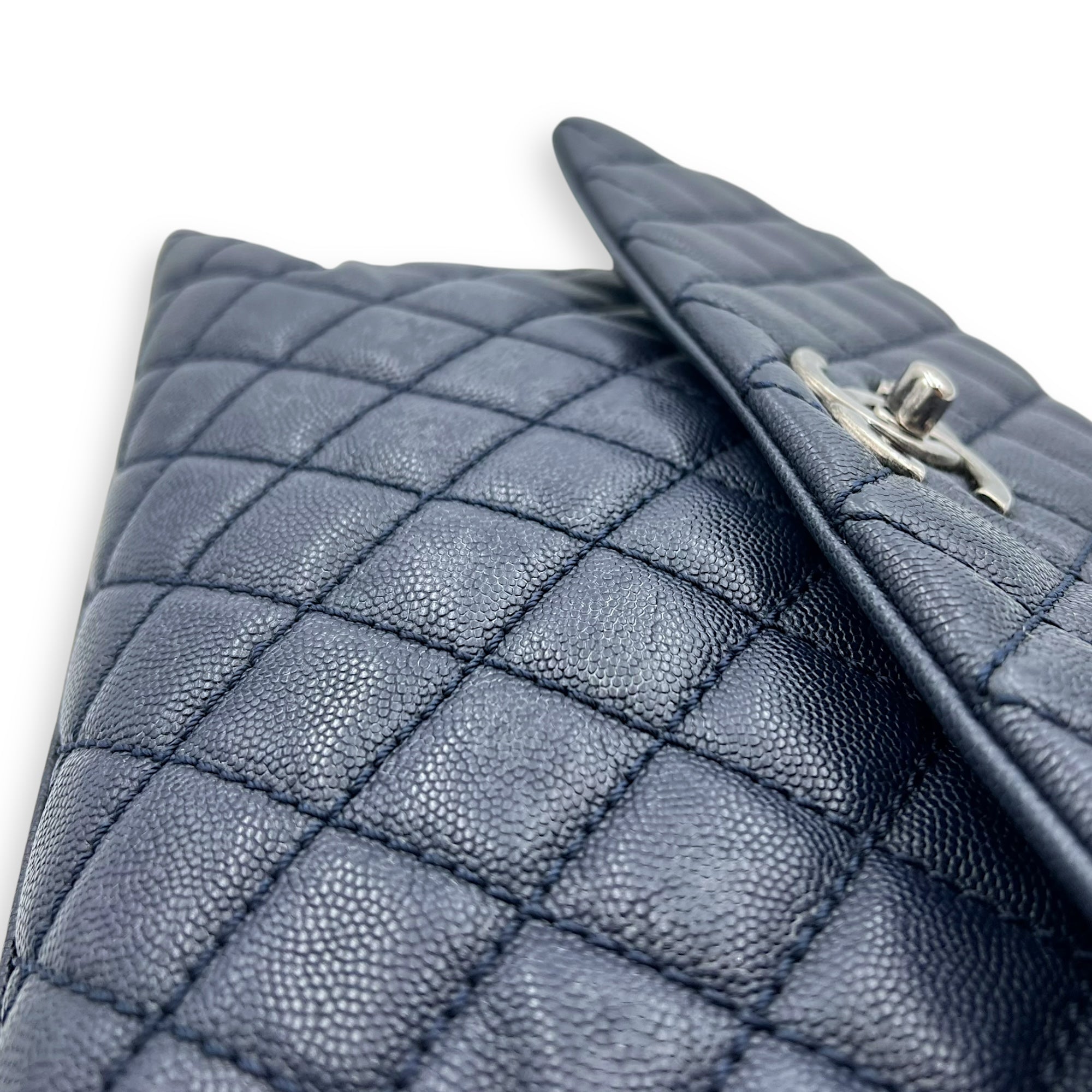 Chanel Coco Handle Quilted Top Handle Bag Blue in Caviar Leather, Silver hardware_14