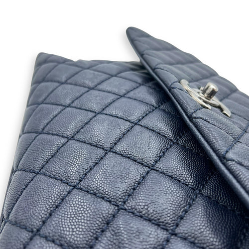Chanel Coco Handle Quilted Top Handle Bag Blue in Caviar Leather, Silver hardware_14