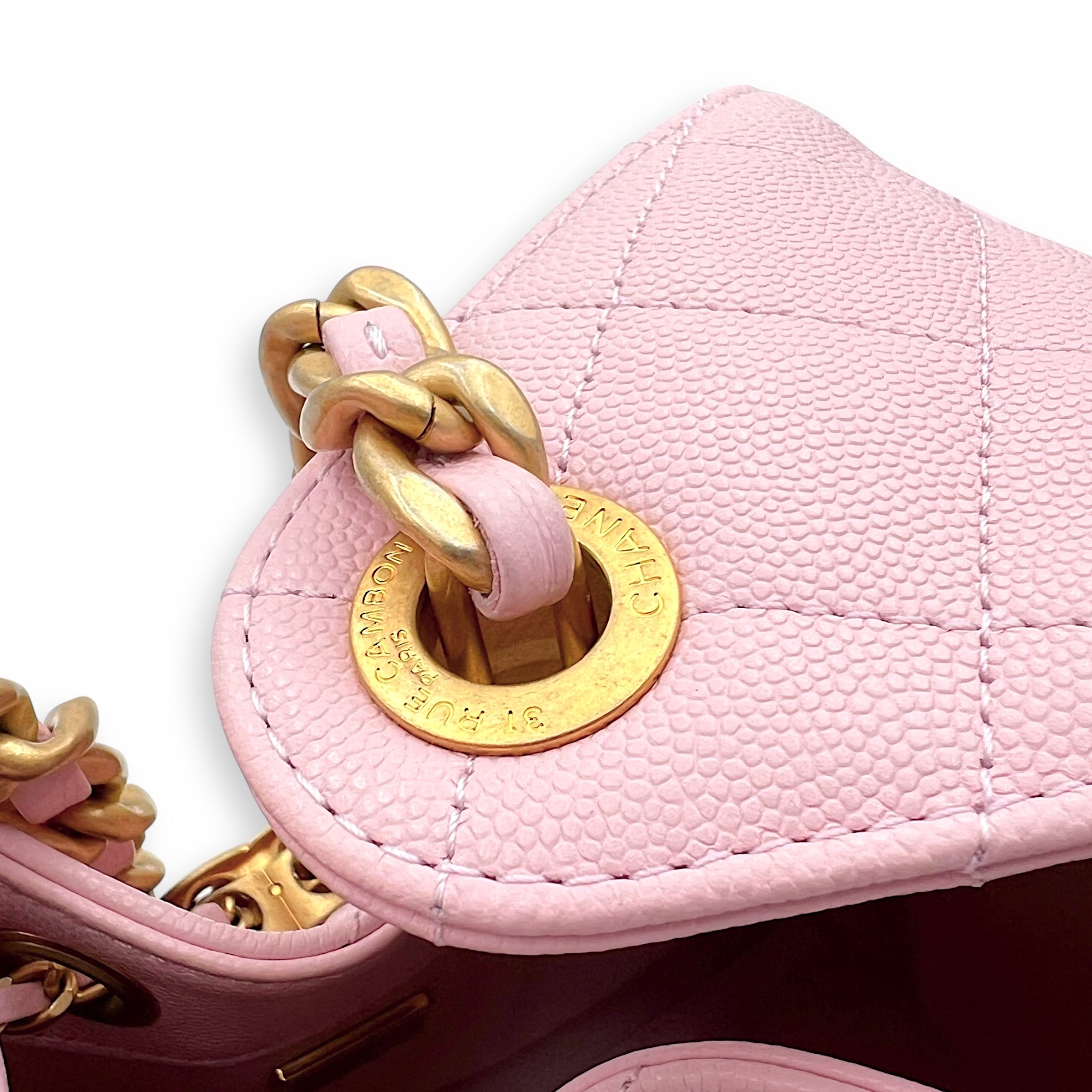 Chanel C25 Small Pink Shoulder Bag in Caviar Leather, Gold hardware_13