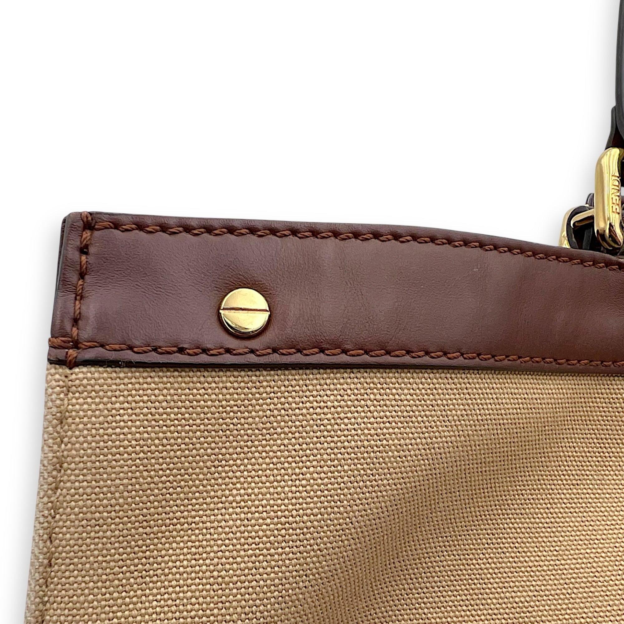 Fendi Peekaboo Brown Top Handle Bag in Canvas, Gold hardware_14