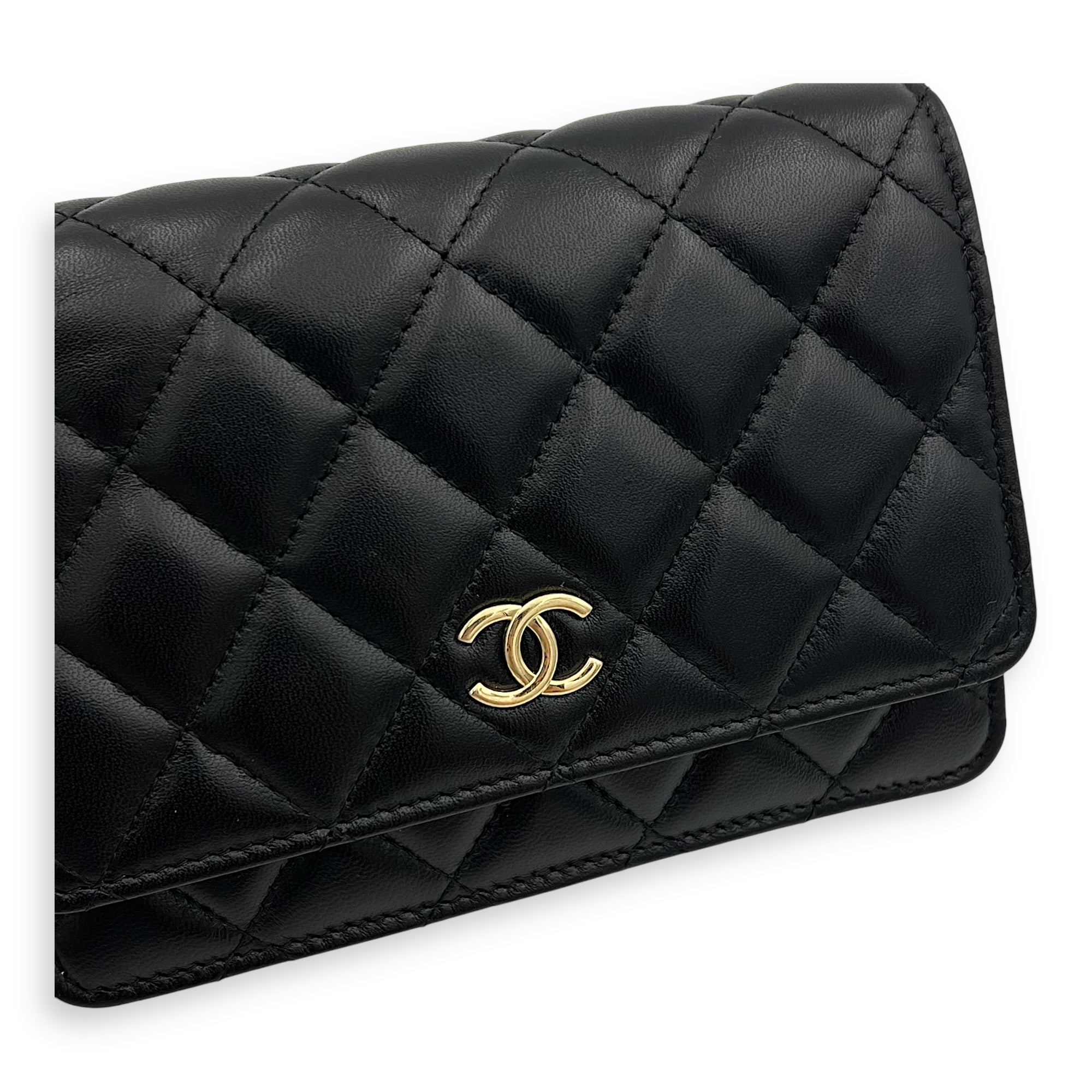 Chanel CC Curb Thick Chain Wallet On Chain Black in Lambskin, Gold hardware_7