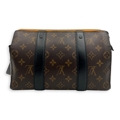 Louis Vuitton Keepall Virgil Abloh Top Handle Bag Brown in Monogram Coated Canvas, Gold hardware_2