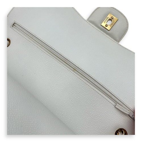 Chanel Classic Shoulder Bag Jumbo White in Caviar Leather, Gold hardware_7