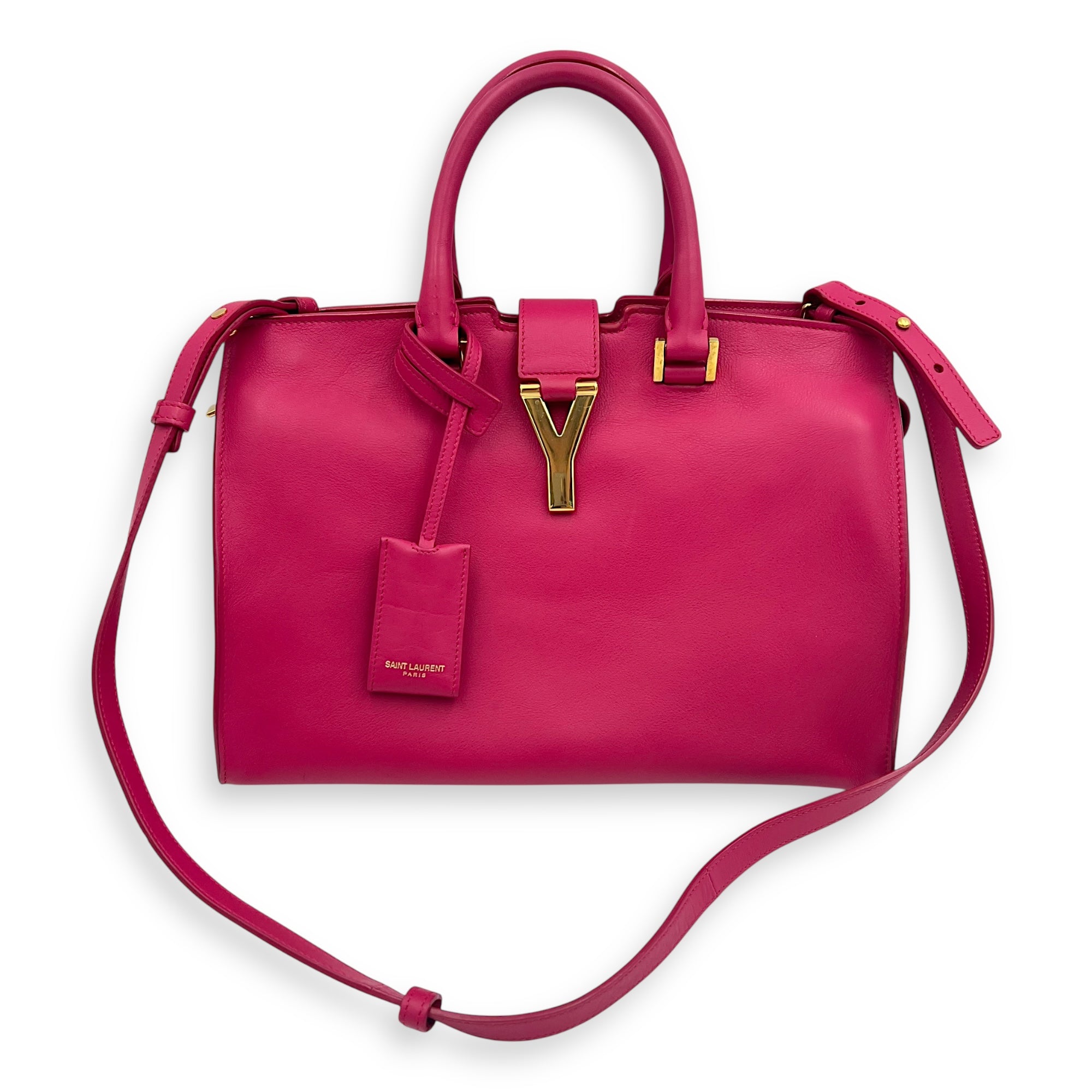 Saint Laurent Chyc Top Handle Bag Pink in Calfskin, Gold hardware_12