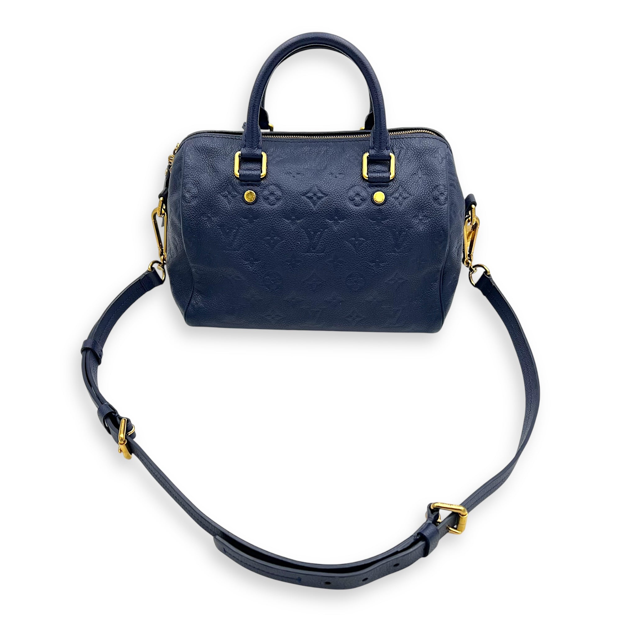 Louis Vuitton Speedy Bandouliere Top Handle Bag Blue in Empreinte Leather, Gold hardware_4