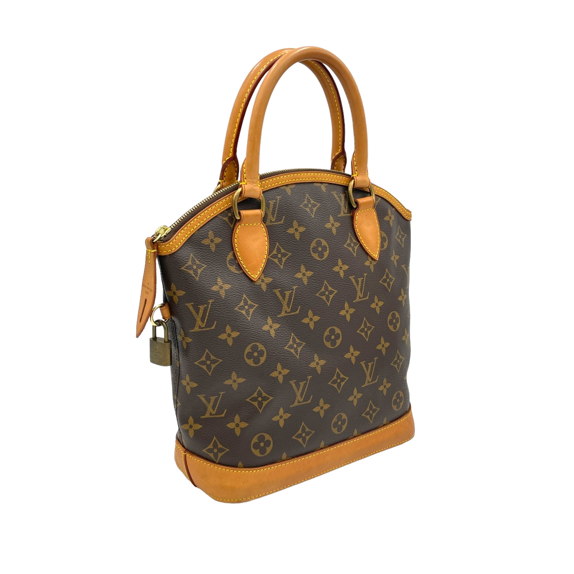 LockIt PM Brown Top Handle Bag in Monogram Coated Canvas, Gold hardware