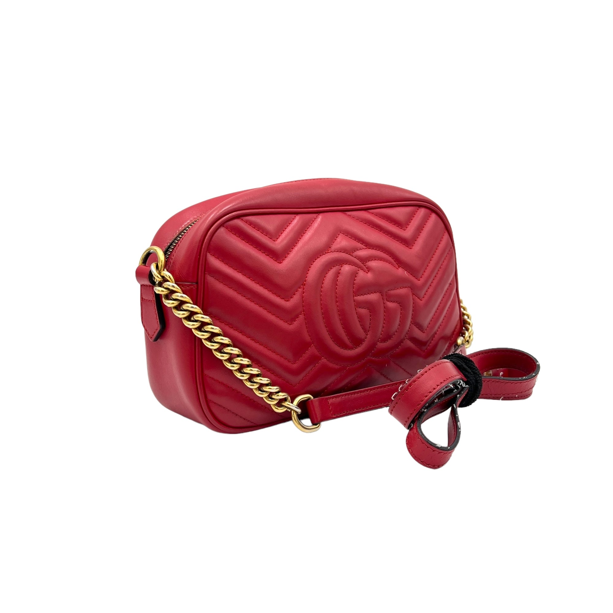 GG Marmont Small Red Crossbody Bag in Calfskin, Gold hardware