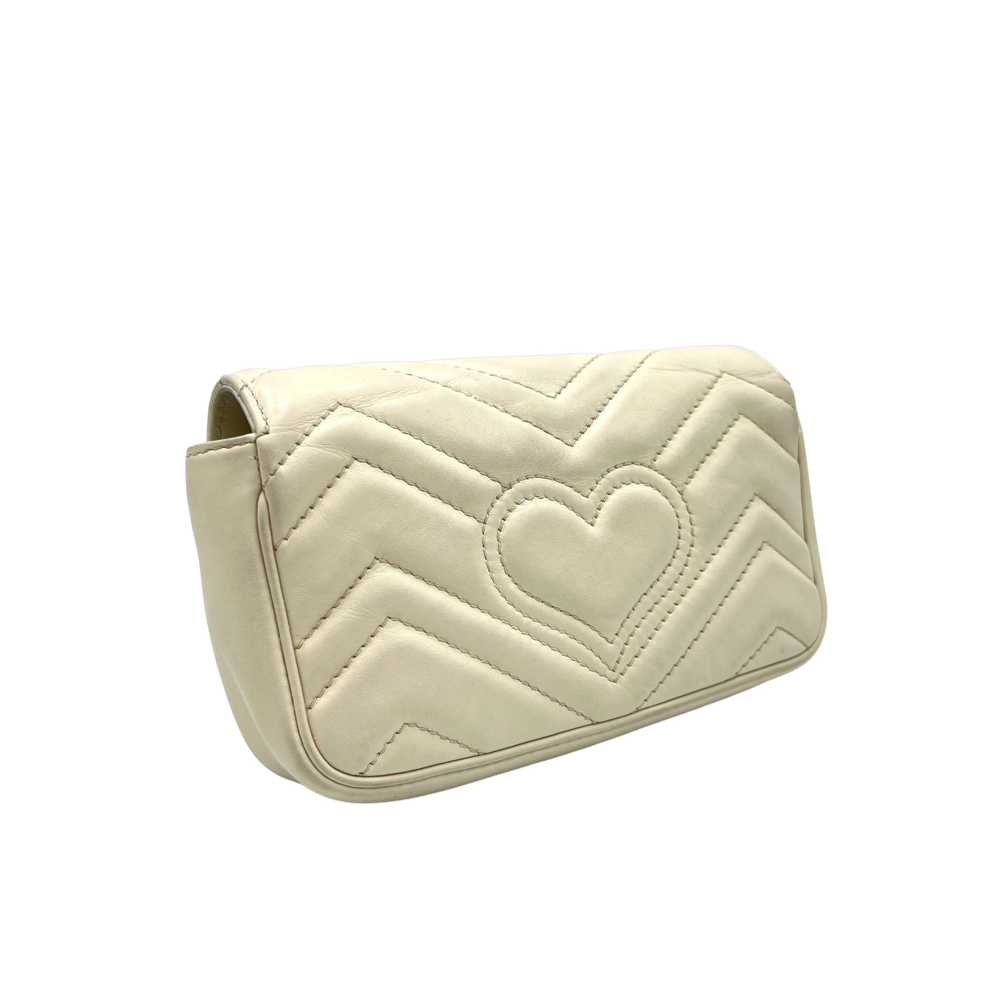 GG Marmont White Crossbody Bag in Calfskin, Gold hardware