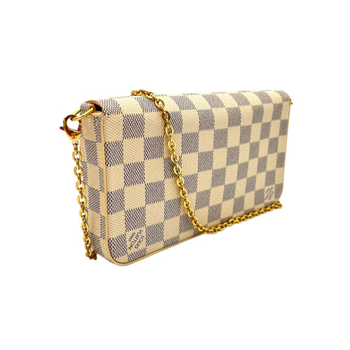 Felicie Damier Azur Crossbody Bag in Coated Canvas, Gold hardware