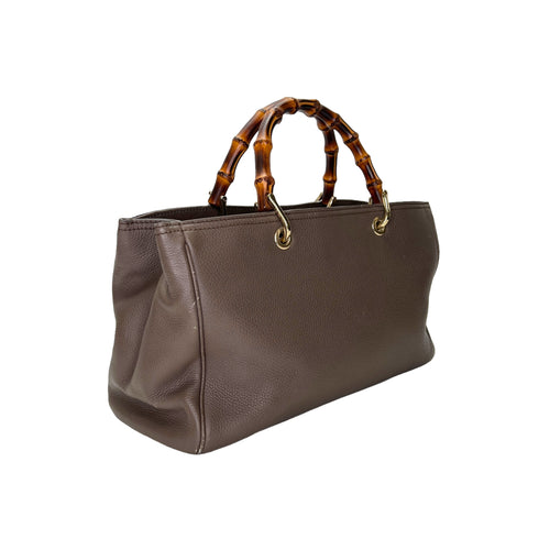 Bamboo Medium Brown Top Handle Bag in Calfskin, Gold hardware