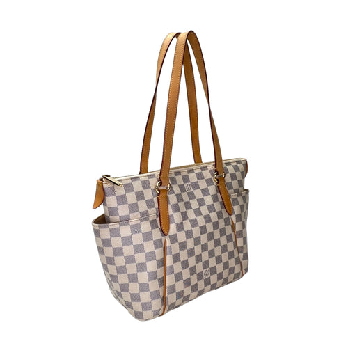 Totally PM Damier Azur Shoulder Bag in Coated Canvas, Gold hardware