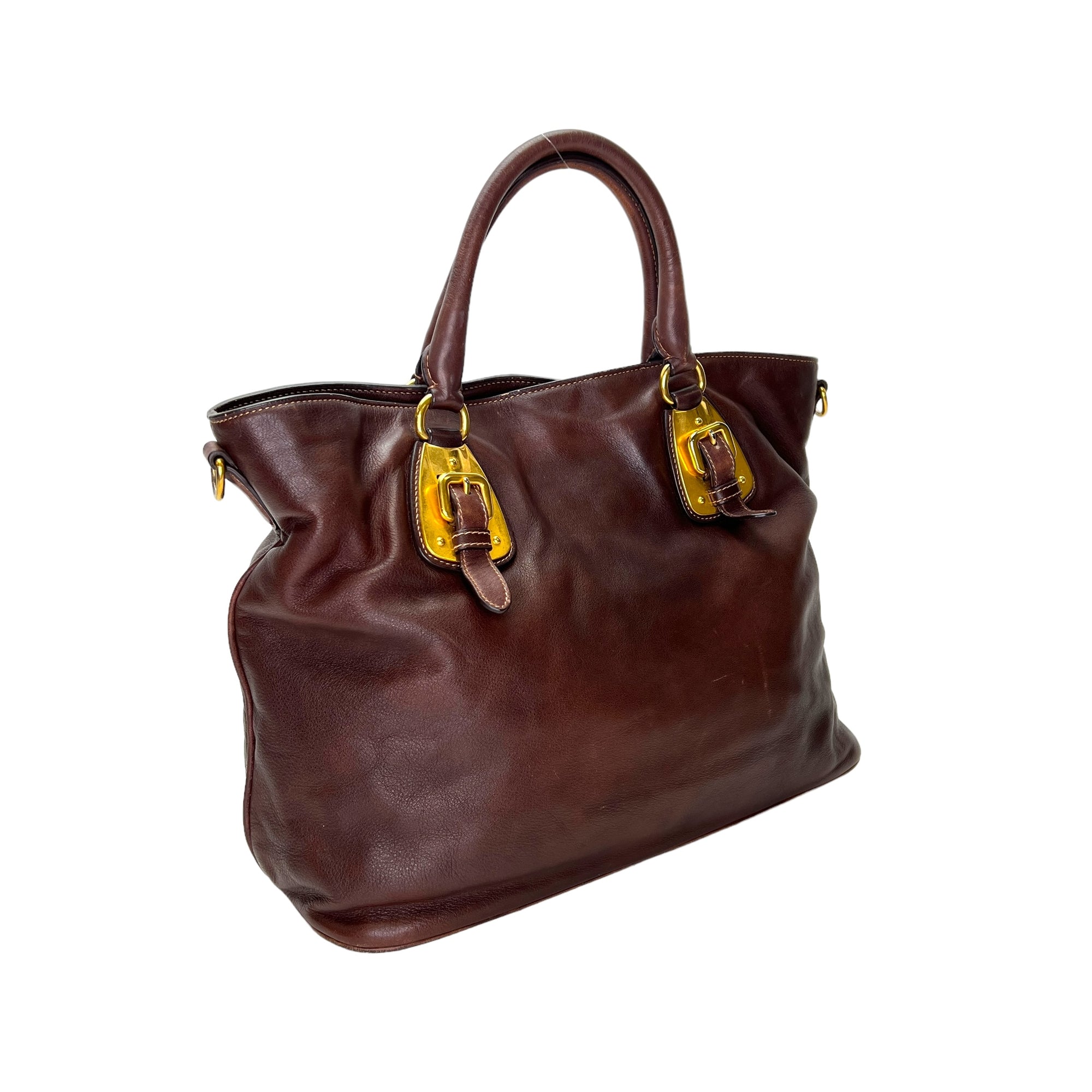 Twoway Top handle Bag  Brown in Calfskin , Gold Hardware