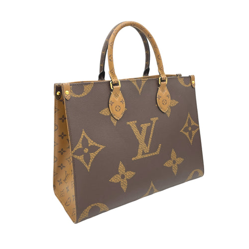 OnTheGo MM Brown Tote Bag in Monogram Coated Canvas, Gold hardware