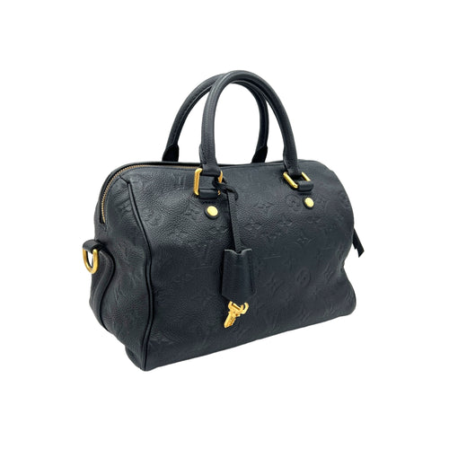 Speedy Bandouliere 25 Black Top Handle Bag in Monogram Empreinte Leather, Gold hardware