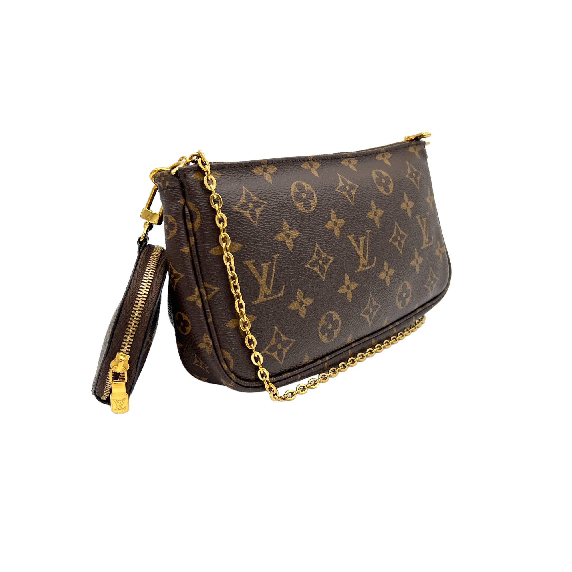 Multi-Pochette Accessoires Brown Crossbody Bag in Monogram Coated Canvas, Gold hardware