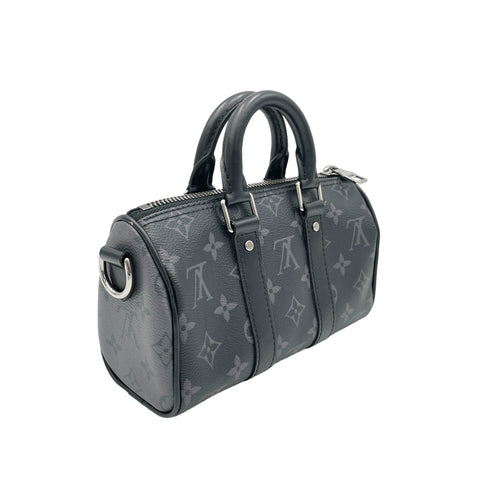 Keepall XS Grey Top Handle Bag in Monogram Coated Canvas, Silver hardware