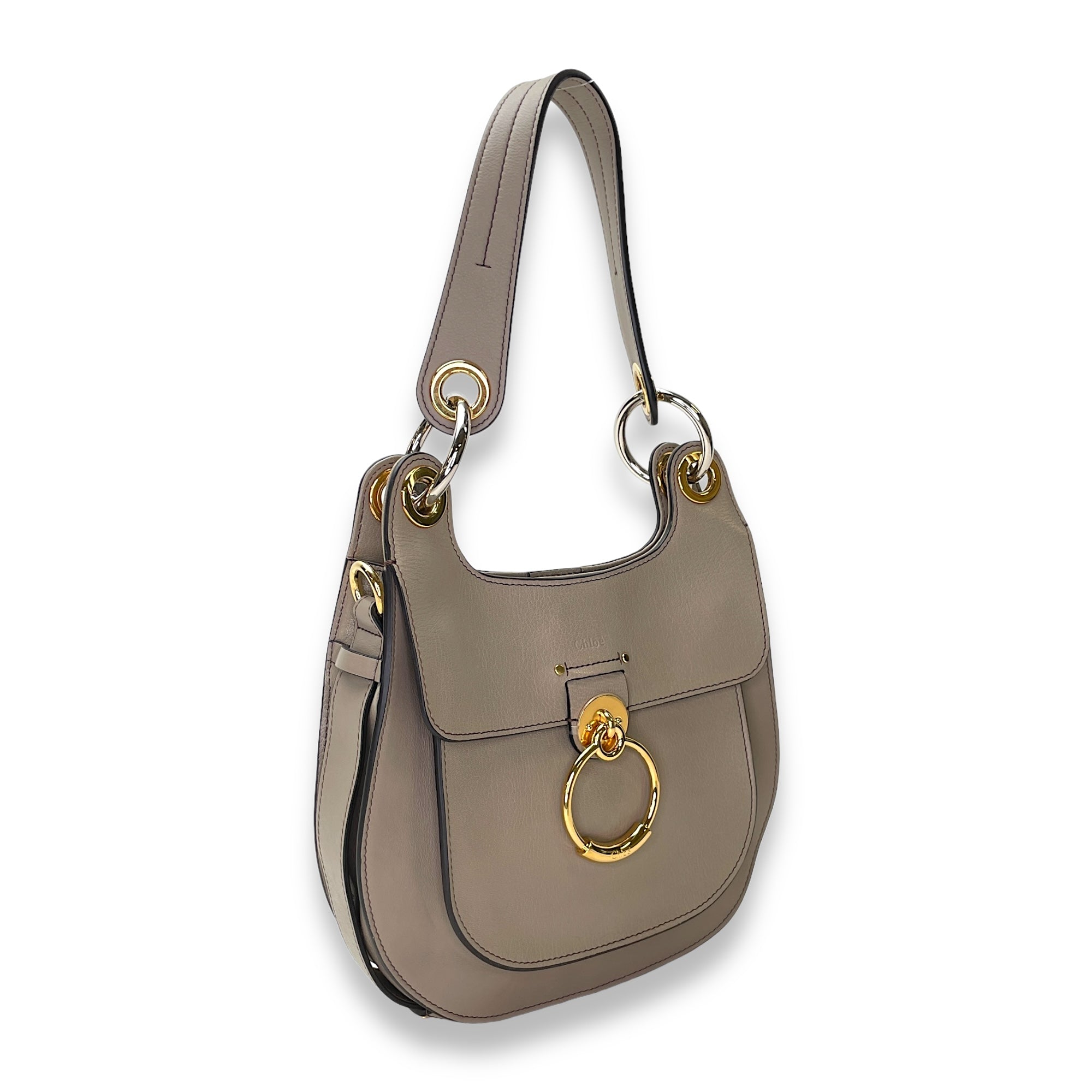 Tess Hobo Shoulder Bag  Grey in Calfskin , Gold Hardware