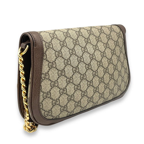 Blondie Small Brown Shoulder Bag in Monogram Coated Canvas, Gold hardware