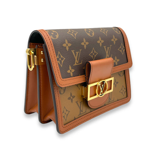 Dauphine Shoulder Bag Mini Reverse in Monogram Coated Canvas, Gold hardware