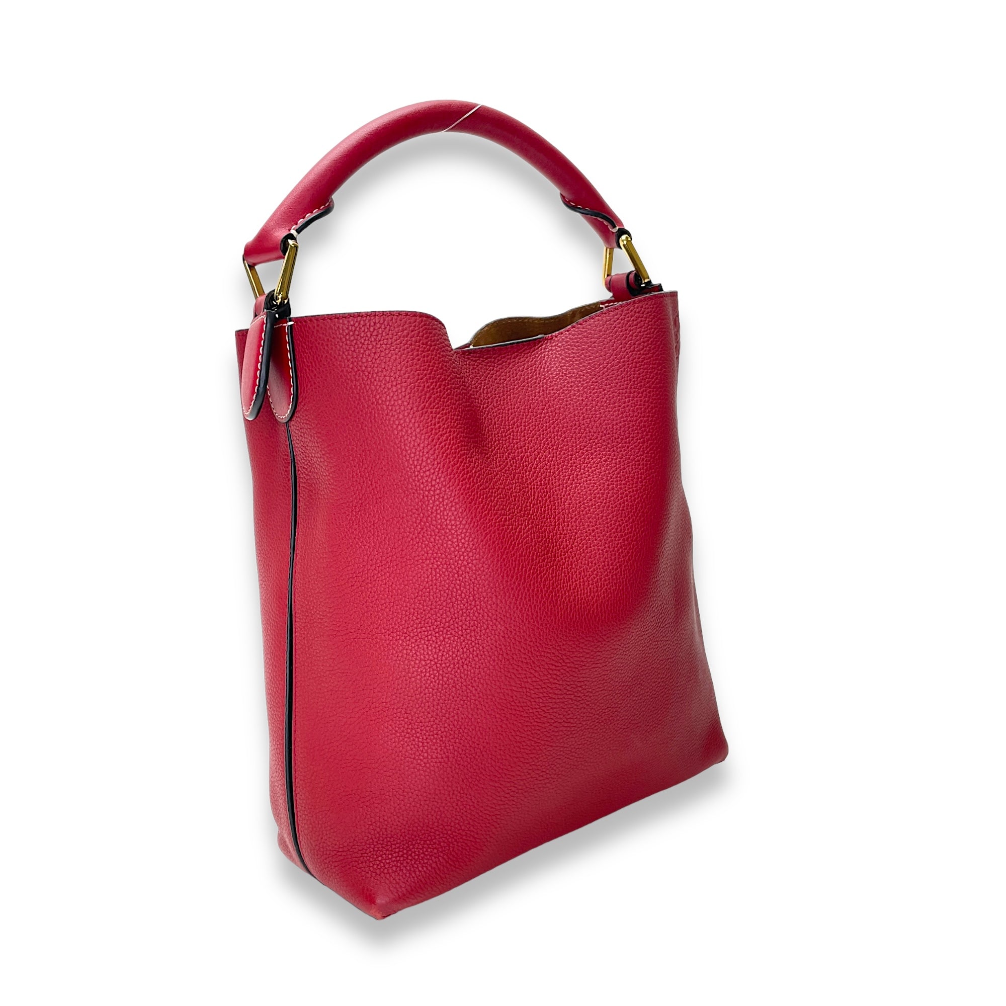 T Bucket Bag Red in Calfskin, Gold hardware